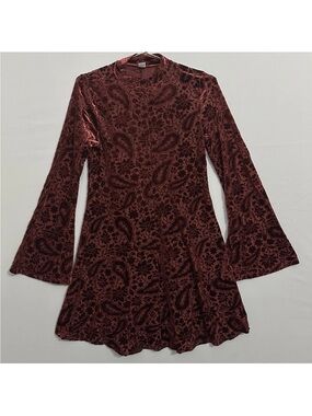 Velvet‎ Burnout Paisley Fit-and-Flare Dress Burgundy Whimsigoth Women’s Medium
